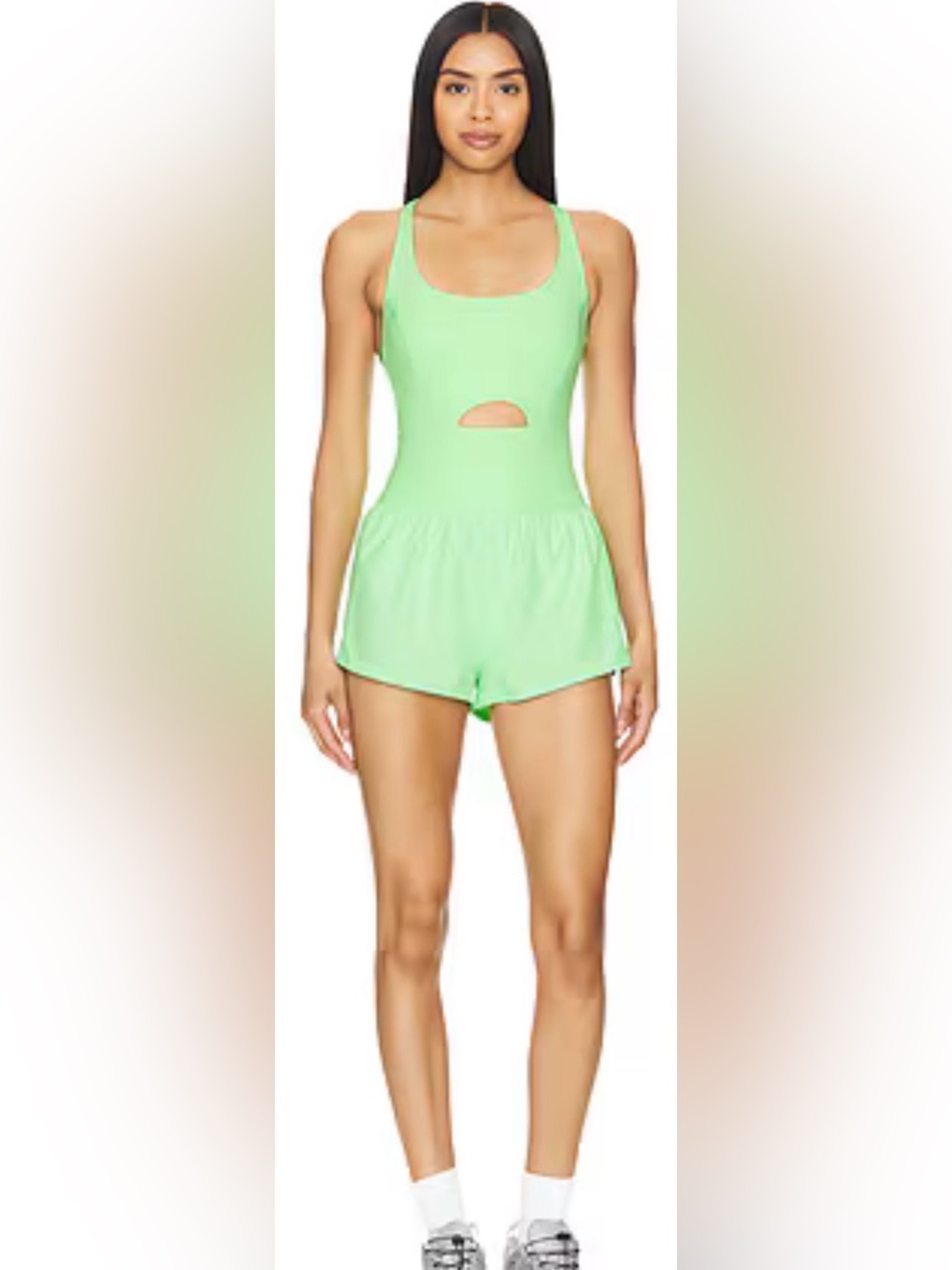 Free People FP Movement Righteous Runsie Neon Lime Cutout Romper Size Large EUC